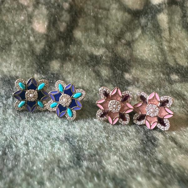 Storrow 14K Gold Violet Mini Stud Mixed Stone & Enamel Earrings