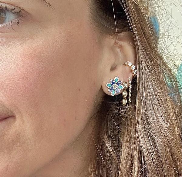 Storrow 14K Gold Violet Mini Stud Mixed Stone & Enamel Earrings