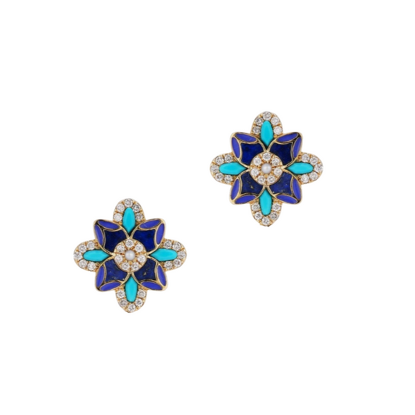 storrow 14K Gold Violet Mini Stud Mixed Stone & Enamel Earrings