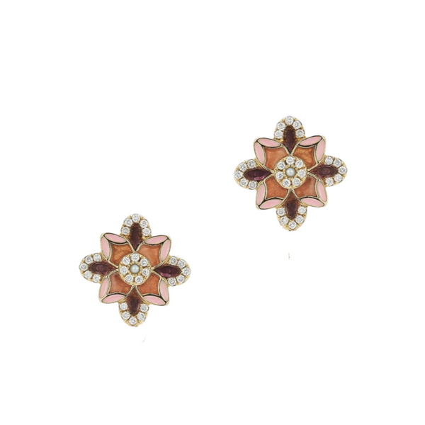 storrow 14K Gold Violet Mini Stud Mixed Stone & Enamel Earrings