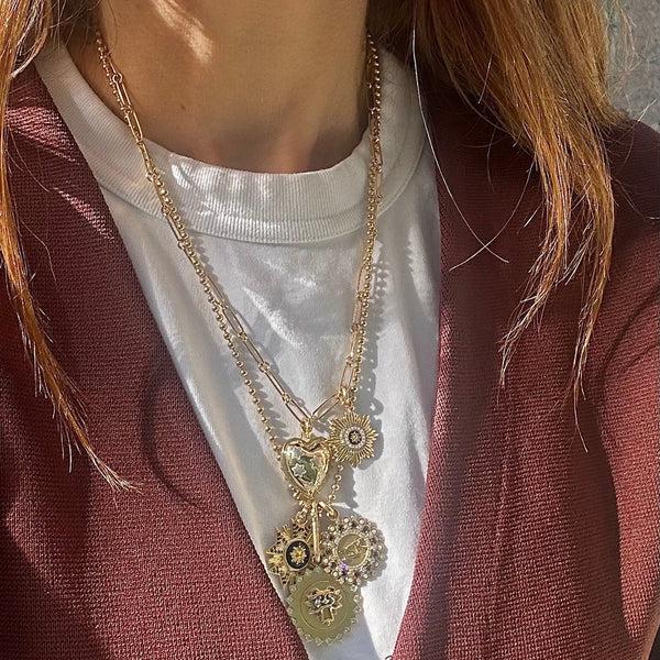 Storrow 14K Gold White & Black Diamond & Pearl Small Customizable Mizpah Medallion