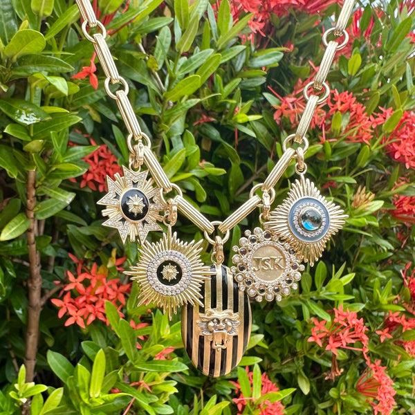 Storrow 14K Gold White & Black Diamond & Pearl Small Customizable Mizpah Medallion