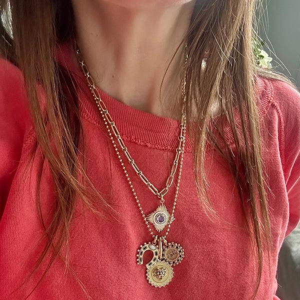 Storrow 14K Gold White & Black Diamond & Pearl Small Customizable Mizpah Medallion