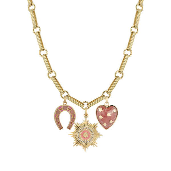 storrow 14K Pink Vale Anna Hallie & 18" Ernie Multi Charm Necklace