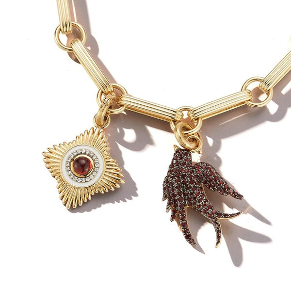 Storrow 14K Yellow Gold Garnet Birdie Mini Vivienne & Ernie Chain Bracelet