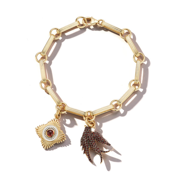 storrow 14K Yellow Gold Garnet Birdie Mini Vivienne & Ernie Chain Bracelet