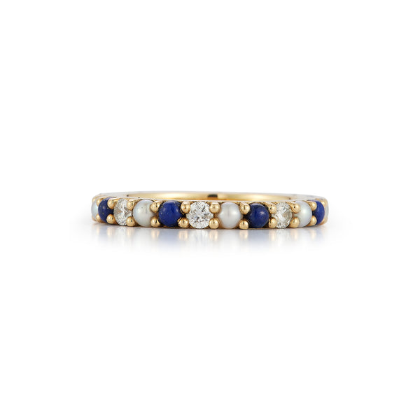 Storrow 14K Gold Lapis Diamond & Pearl Iris Ring