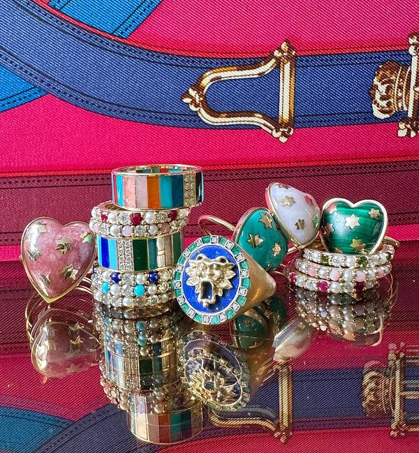 Storrow 14K Gold Lapis Diamond & Pearl Iris Ring