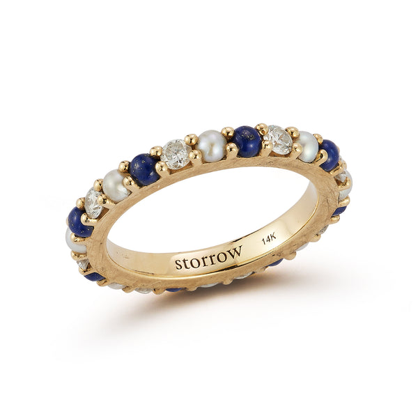 storrow 14K Gold Lapis Diamond & Pearl Iris Ring