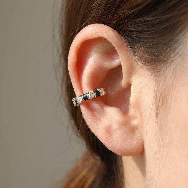 Storrow 14K Gold Navy Blue Enamel & Diamond Ear Cuff