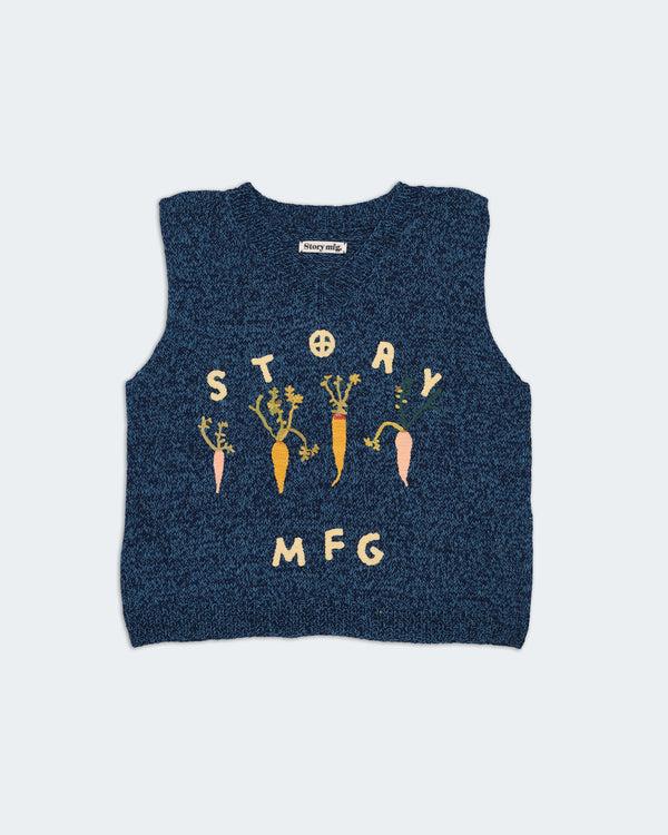 Story Mfg. Party Knit Vest - Indigo Carrots