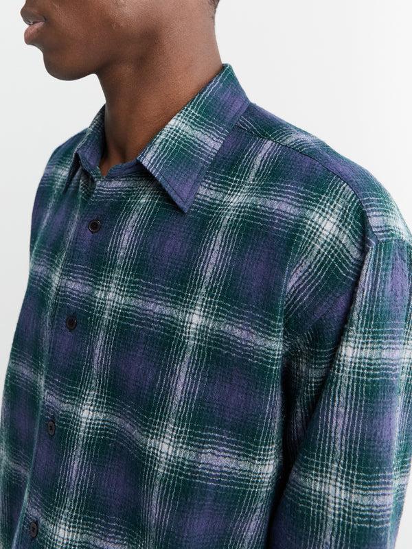 Stoy Airy Wool Check Shirt In Forest Green And Navy