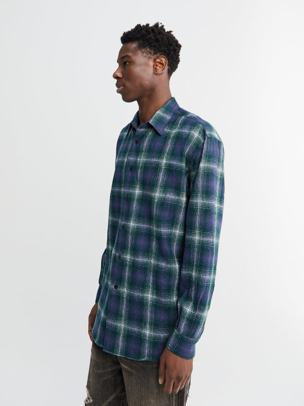 Stoy Airy Wool Check Shirt In Forest Green And Navy