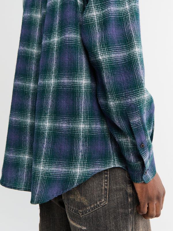 Stoy Airy Wool Check Shirt In Forest Green And Navy