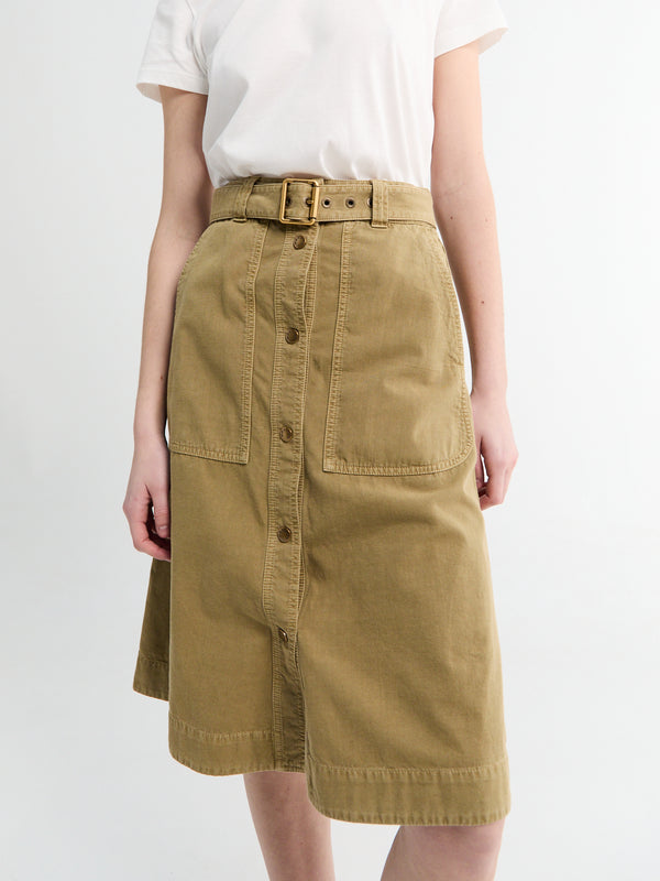 Stoy Belted Knee-Length Cotton Skirt In Mustard Seed