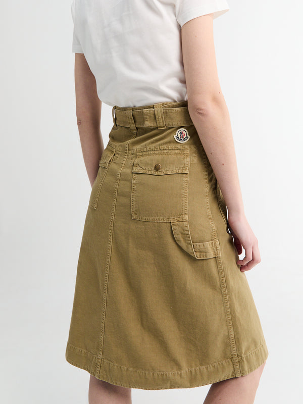 Stoy Belted Knee-Length Cotton Skirt In Mustard Seed