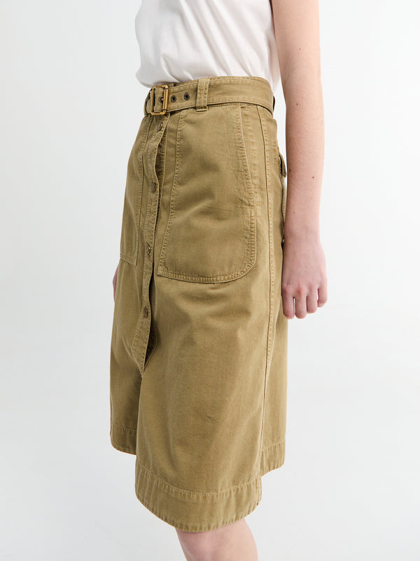 Stoy Belted Knee-Length Cotton Skirt In Mustard Seed