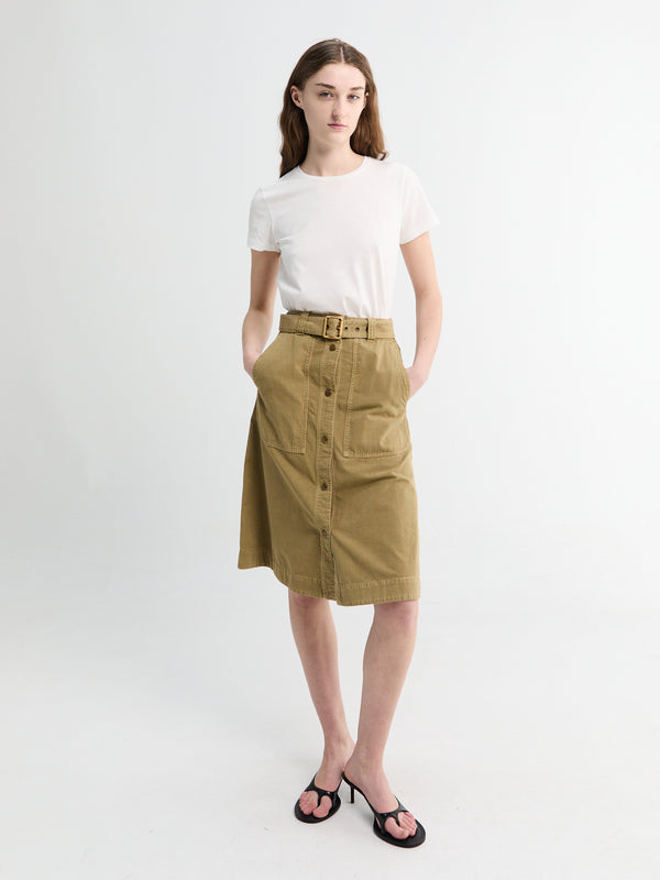 stoy Belted Knee-Length Cotton Skirt in Mustard Seed