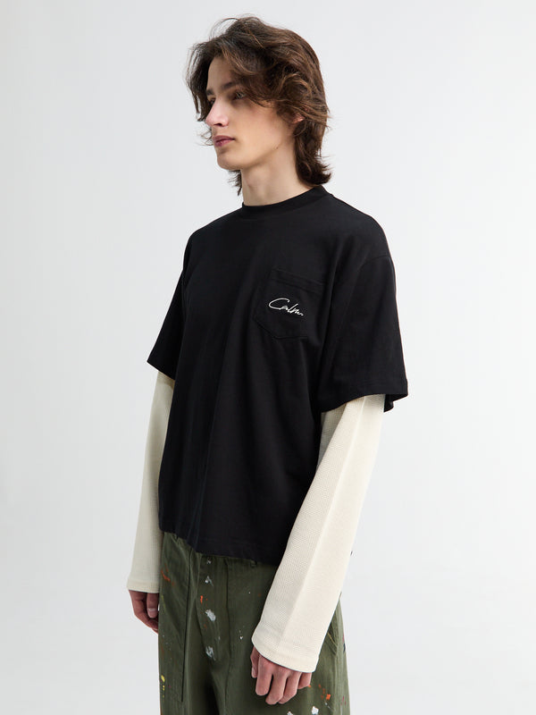 Stoy Black T-Shirt Waffel Hybrid In Black And Cream