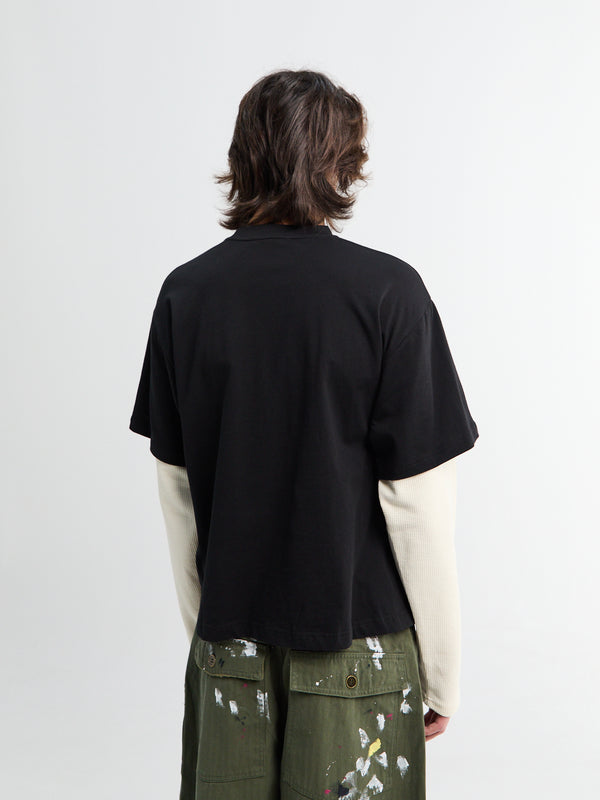 Stoy Black T-Shirt Waffel Hybrid In Black And Cream