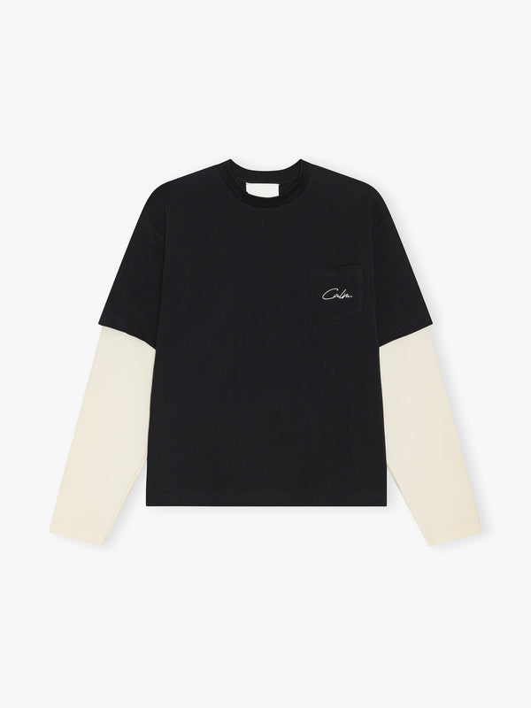 Stoy Black T-Shirt Waffel Hybrid In Black And Cream