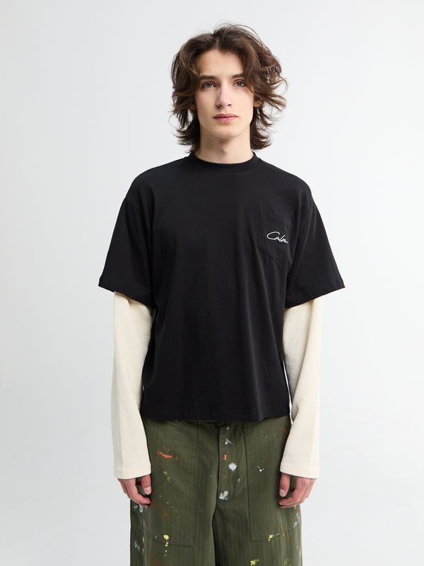 stoy Black T-Shirt Waffel Hybrid in Black and Cream