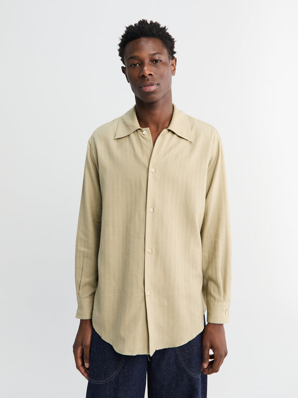 stoy Cotton Cashmere Herringbone Shirt in Light Khaki