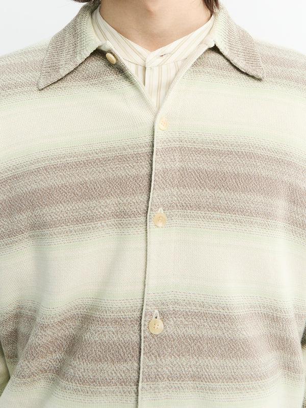 Stoy Cotton Silk Gradient Stripe Knit Shirt Cardigan In Lime Gray Stripe