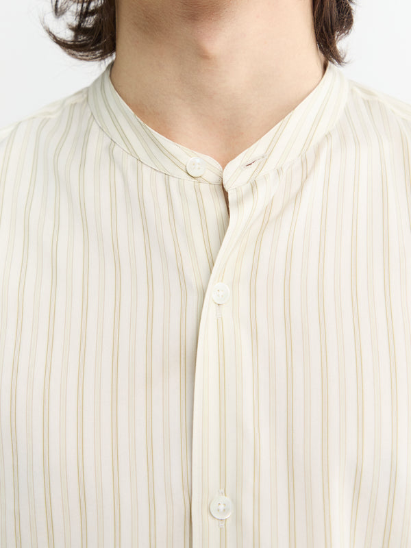 Stoy Cotton Silk Stripe Stand Collar Shirt In Ivory Stripe