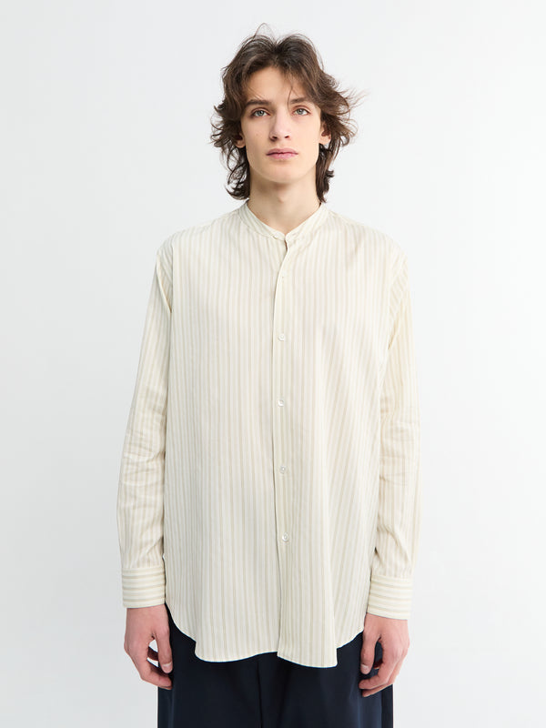 Stoy Cotton Silk Stripe Stand Collar Shirt In Ivory Stripe