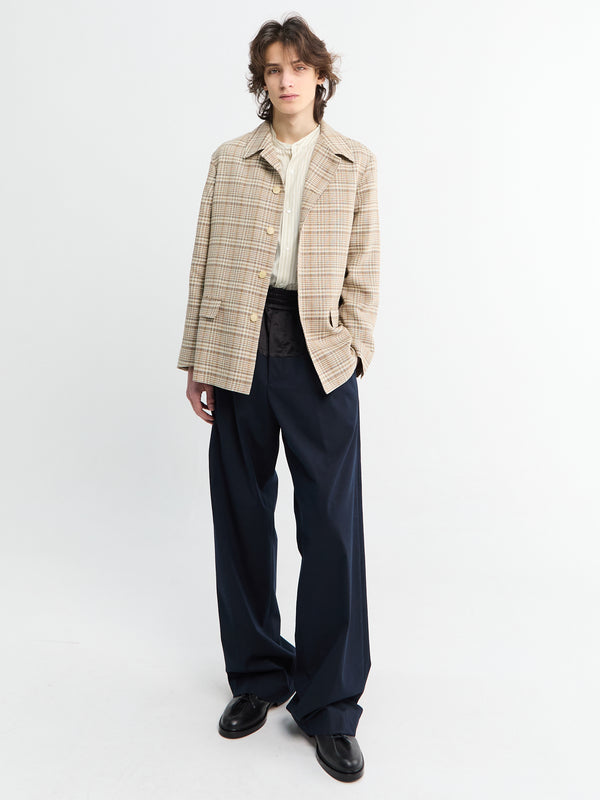 Stoy Cotton Silk Stripe Stand Collar Shirt In Ivory Stripe