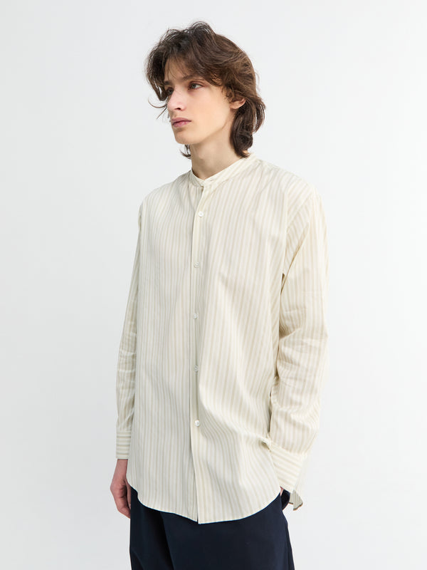 stoy Cotton Silk Stripe Stand Collar Shirt in Ivory Stripe