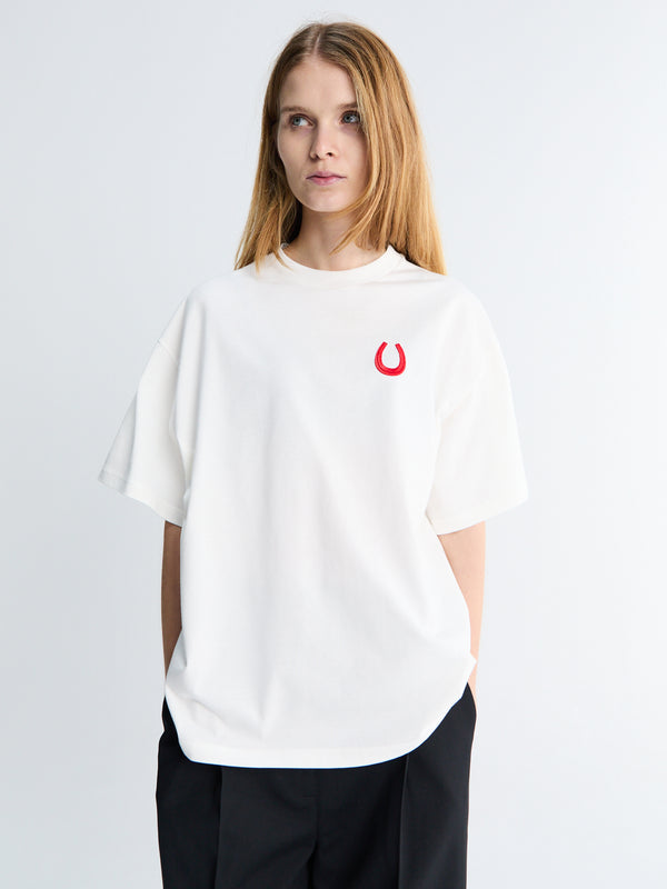 stoy Crewneck Shortsleeved Embroidered T-shirt in Porcelain