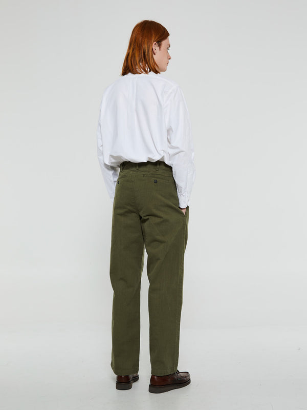 Stoy Double Pleated Herringbone Pants In Army Green