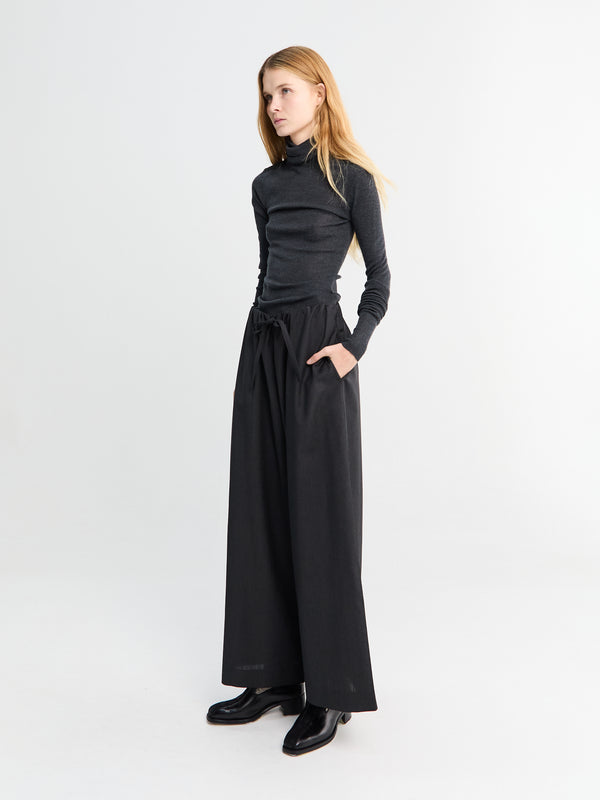Stoy Drawstring Dinner Trousers In Charcoal Melange