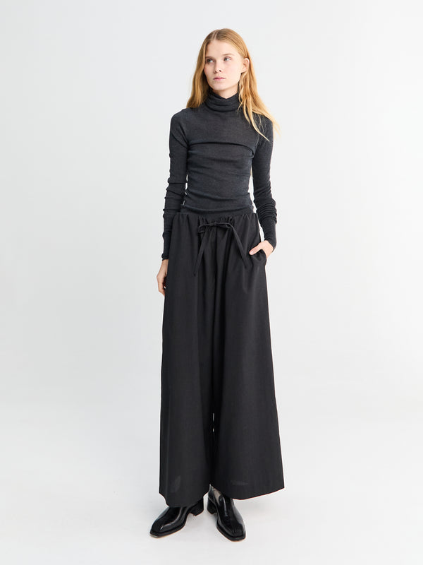 stoy Drawstring Dinner Trousers in Charcoal Melange