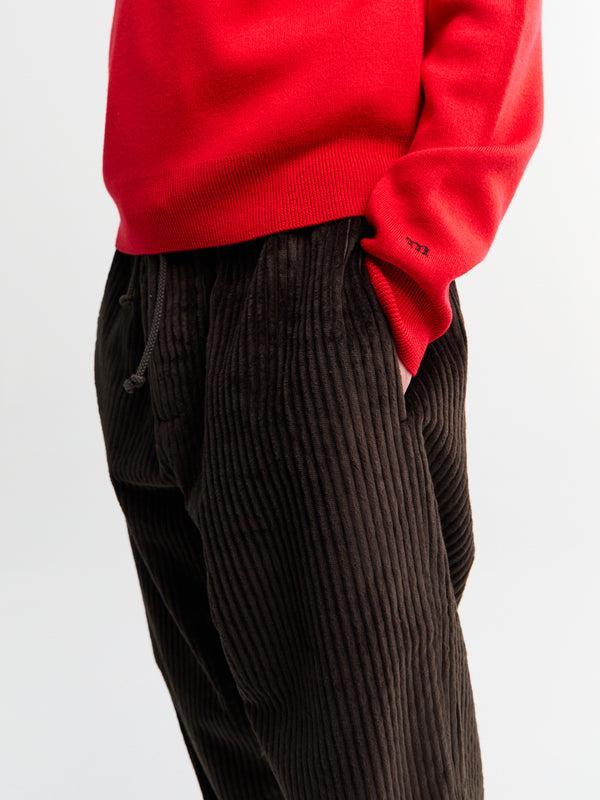 Stoy Ed Unlined Exaggerated Cotton Corduroy Drawstring Trousers In Dark Chocolate Brown