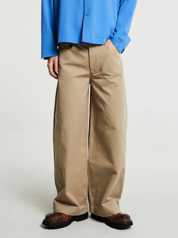 Stoy Egon Wide-Leg Washed Midweight Cotton Trousers In Beige