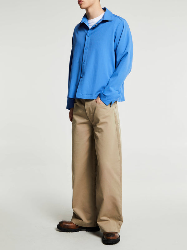 stoy Egon Wide-Leg Washed Midweight Cotton Trousers in Beige