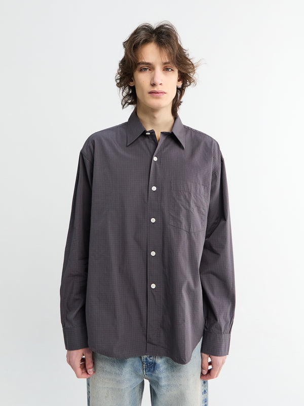 stoy Executive Shirt in Mushroom Micro Check Poplin