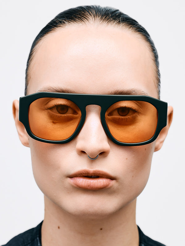 Stoy Flatlist X Sunflower Shade 02 Sunglasses In Forest Green And Solid Orange Lens