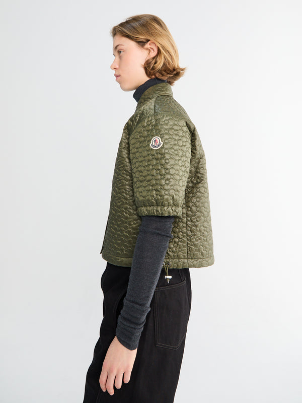 Stoy Floral-Quilted Padded Short Sleeve Shirt In Olive Green