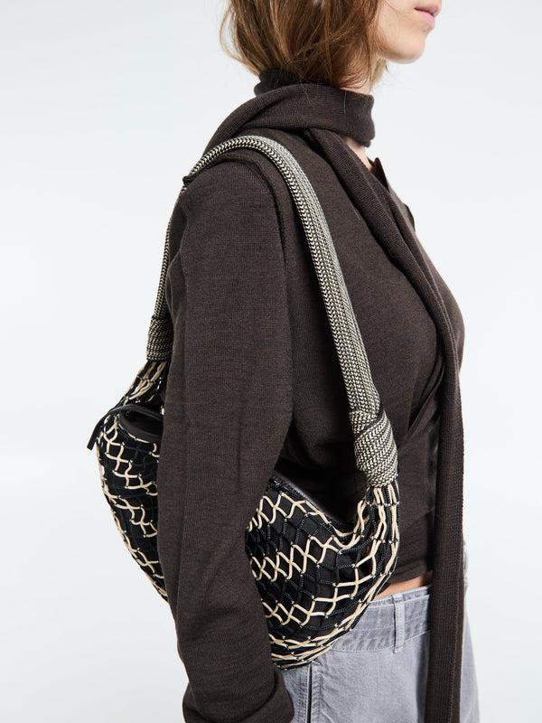 Stoy Fortune Croissant Filt Bag In Chevron Light Beige And Black