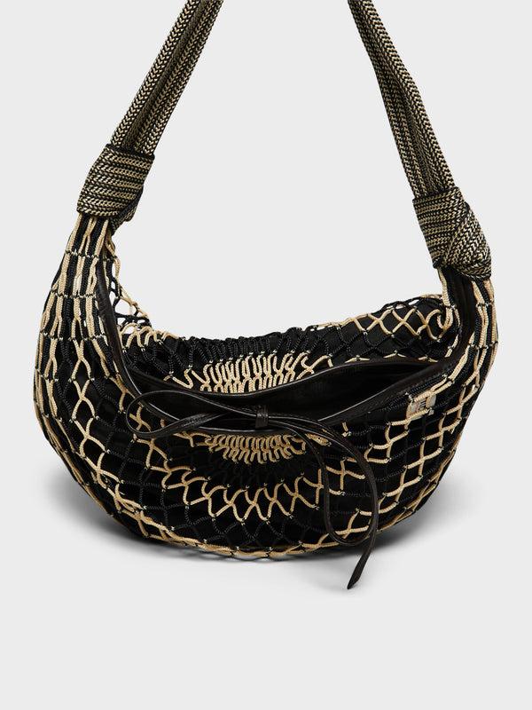 Stoy Fortune Croissant Filt Bag In Chevron Light Beige And Black