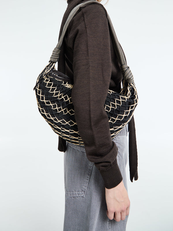 Stoy Fortune Croissant Filt Bag In Chevron Light Beige And Black