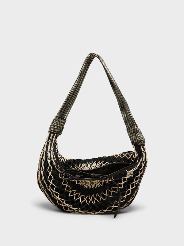 stoy Fortune Croissant Filt Bag in Chevron Light Beige and Black