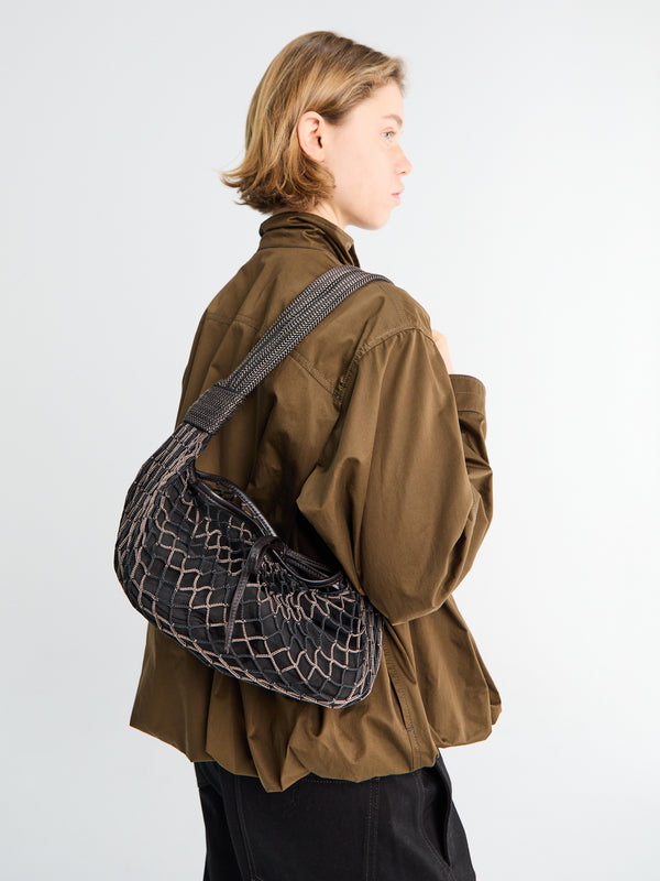 Stoy Fortune Croissant Filt Bag In Chevron Marron Glacé And Black