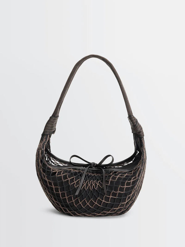 Stoy Fortune Croissant Filt Bag In Chevron Marron Glacé And Black