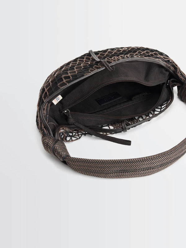 Stoy Fortune Croissant Filt Bag In Chevron Marron Glacé And Black