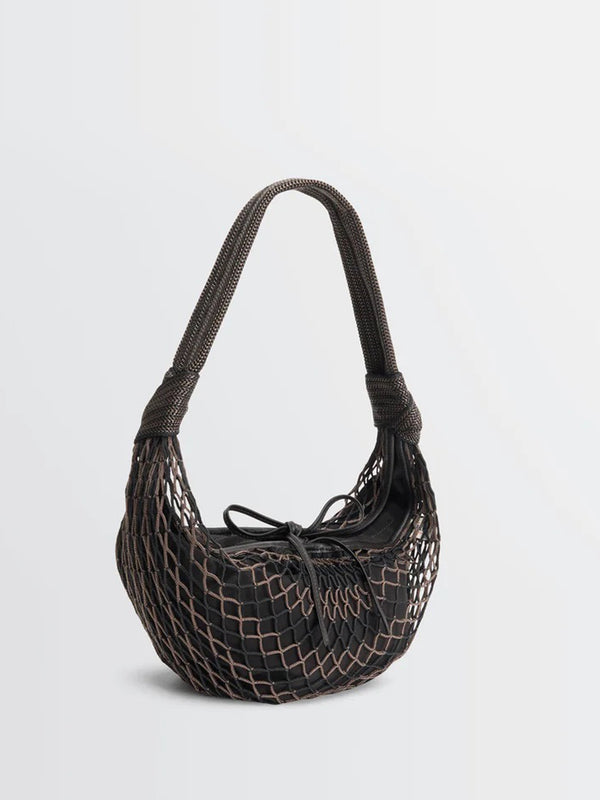 stoy Fortune Croissant Filt Bag in Chevron Marron Glacé and Black
